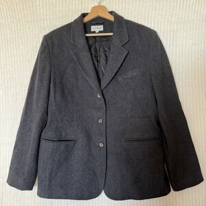 LL Bean Blazer Jacket Women's Sz 18 L/XL Grey Wool Cashmere Tweed Pockets